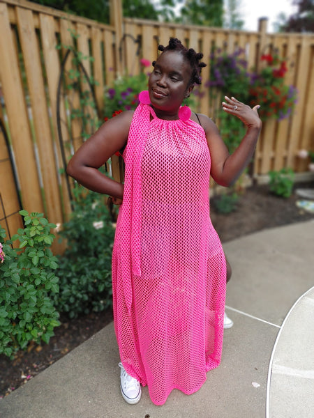 Pink Fishnet Mesh Maxi Dress