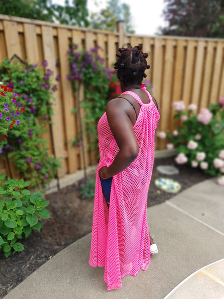 Pink Fishnet Mesh Maxi Dress