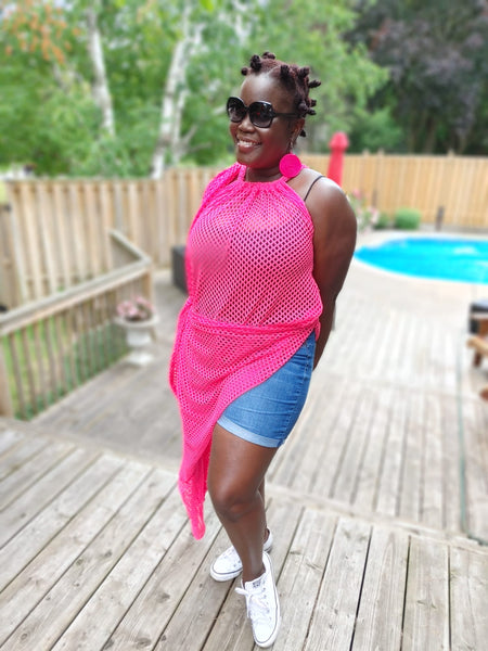 Pink Fishnet Mesh Maxi Dress