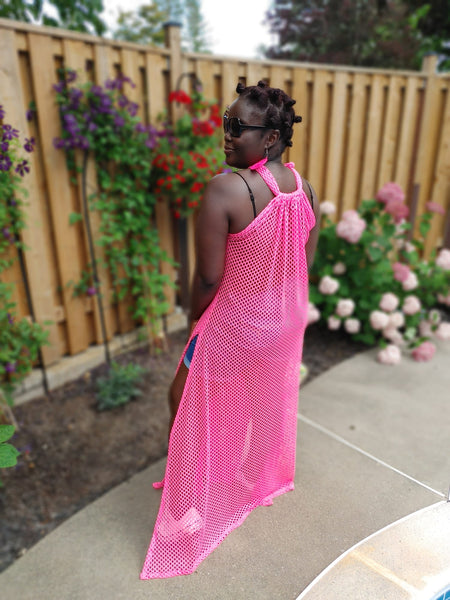 Pink Fishnet Mesh Maxi Dress