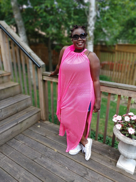 Pink Fishnet Mesh Maxi Dress