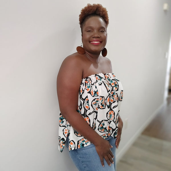 Strapless Top - Abstract Cotton Print