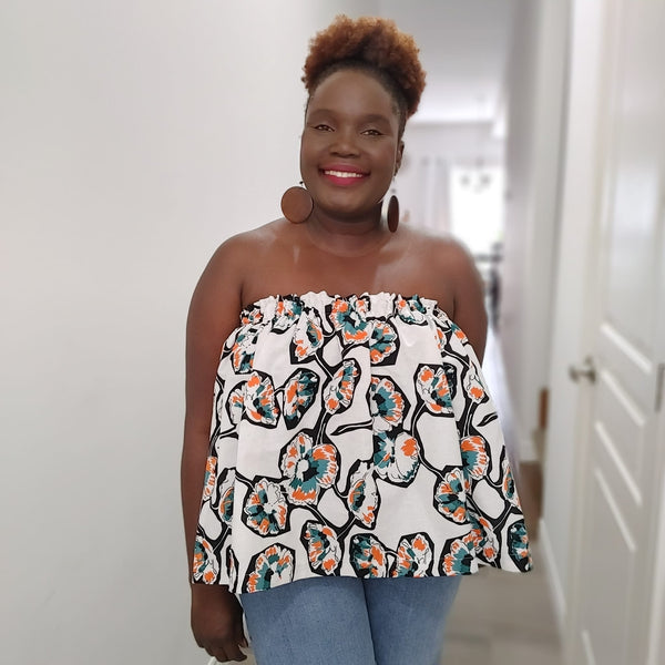 Strapless Top - Abstract Cotton Print