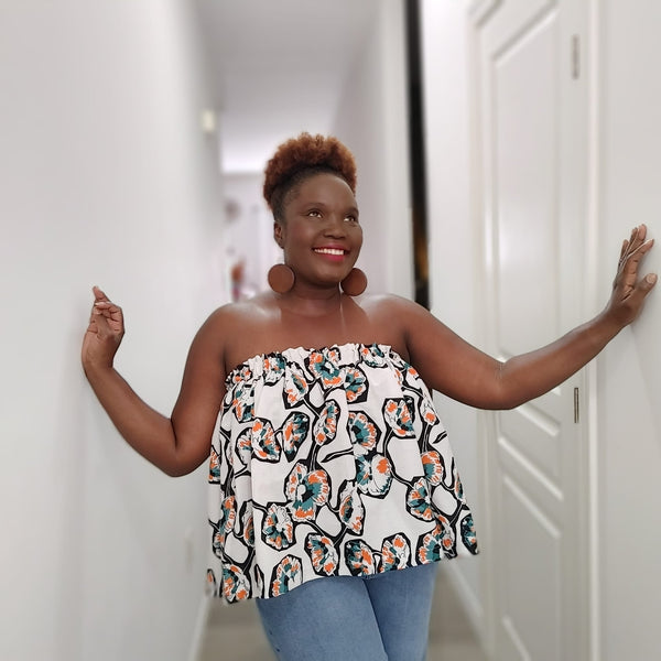 Strapless Top - Abstract Cotton Print