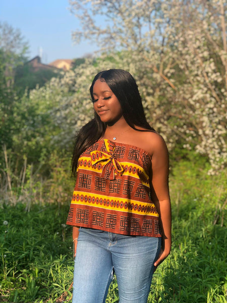 Strapless Top - Abstract Print Cotton