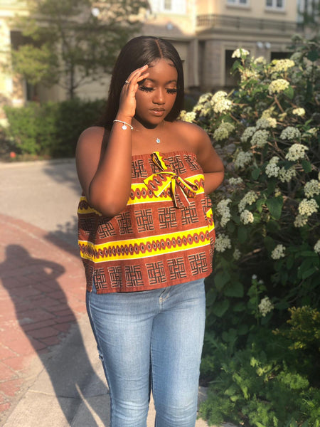 Strapless Top - Abstract Print Cotton