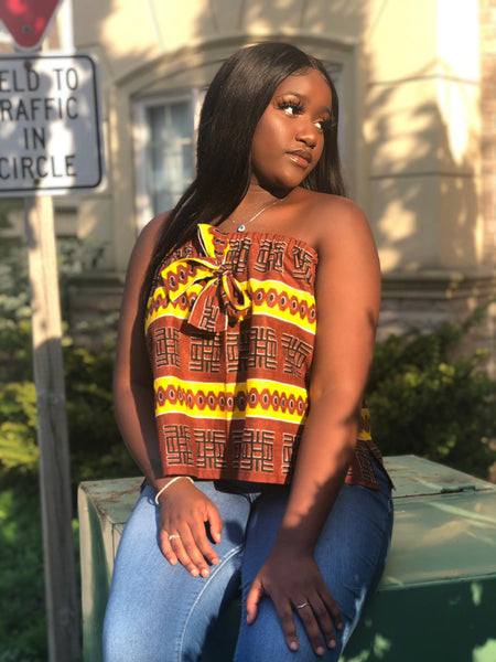 Strapless Top - Abstract Print Cotton