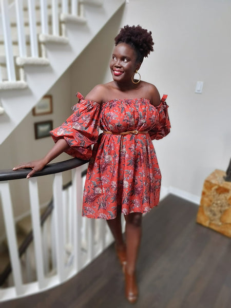 Floral Strapless Drama Sleeve Dress