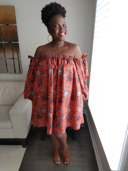 Floral Strapless Drama Sleeve Dress