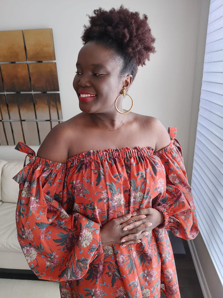 Floral Strapless Drama Sleeve Dress