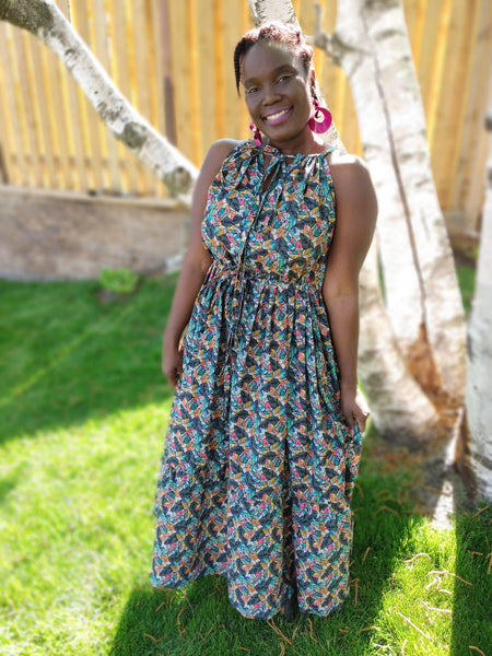Multi-Coloured Printed Cotton Maxi Dress