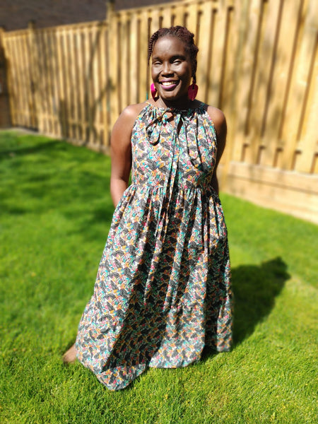 Multi-Coloured Printed Cotton Maxi Dress