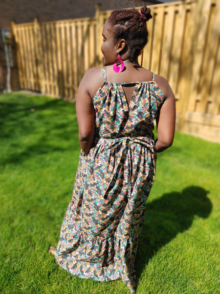 Multi-Coloured Printed Cotton Maxi Dress