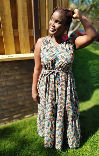 Multi-Coloured Printed Cotton Maxi Dress