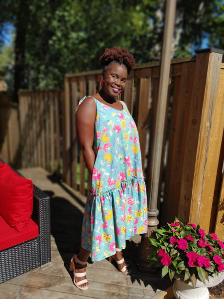 Floral Drop-Waisted Midi Dress