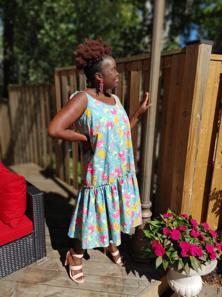 Floral Drop-Waisted Midi Dress