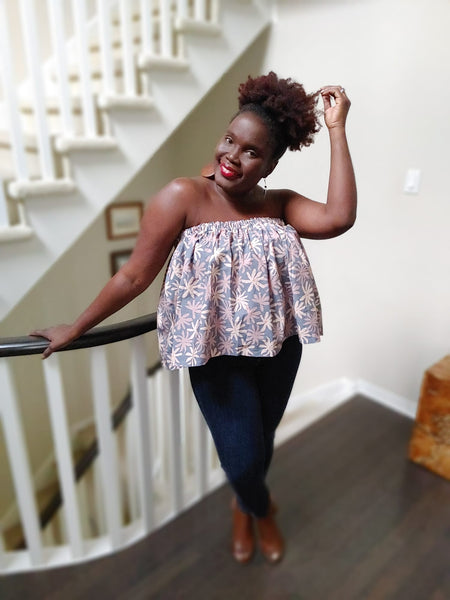 Strapless Top - Abstract Print Cotton