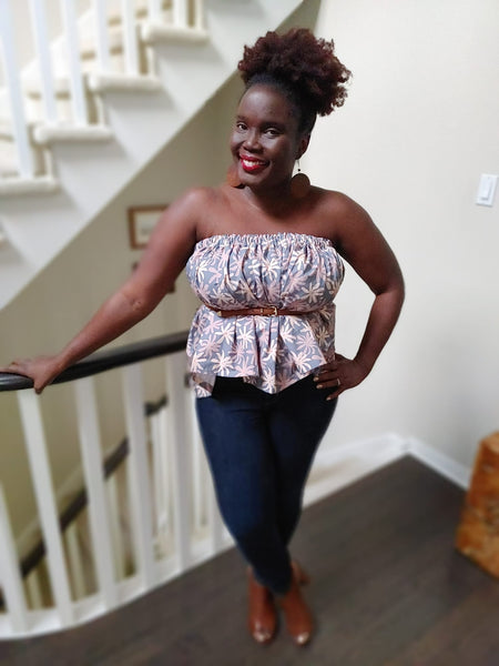 Strapless Top - Abstract Print Cotton