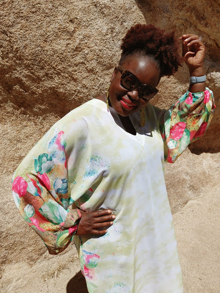 Multi-Coloured Muumuu Style Printed Chiffon Dress