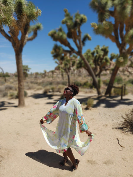 Multi-Coloured Muumuu Style Printed Chiffon Dress