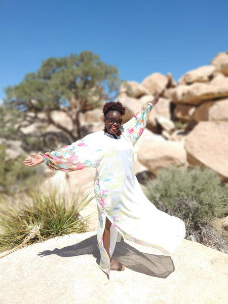 Multi-Coloured Muumuu Style Printed Chiffon Dress