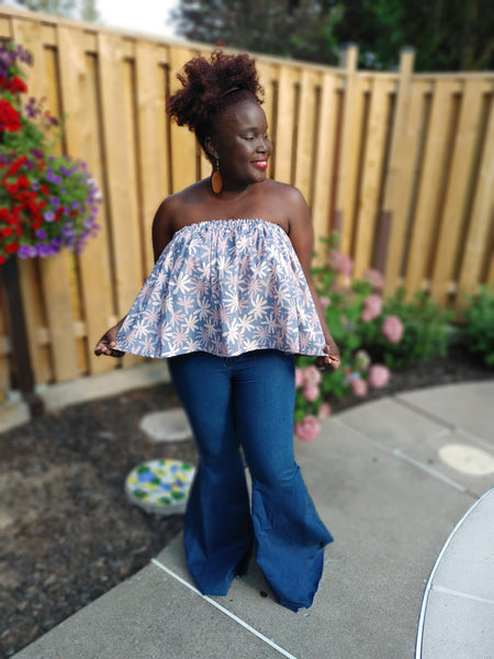 Strapless Top - Abstract Print Cotton