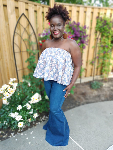 Strapless Top - Abstract Print Cotton