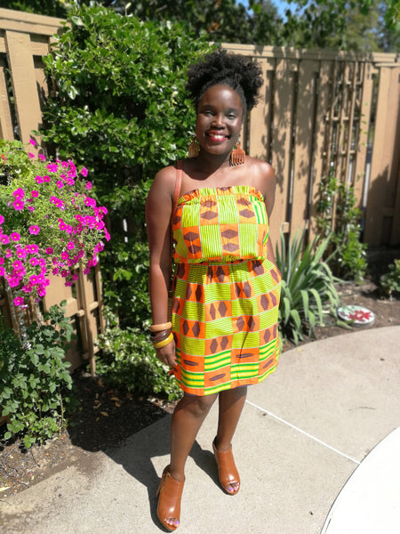 Strapless Wax Print Cotton Dress