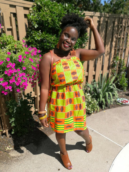 Strapless Wax Print Cotton Dress