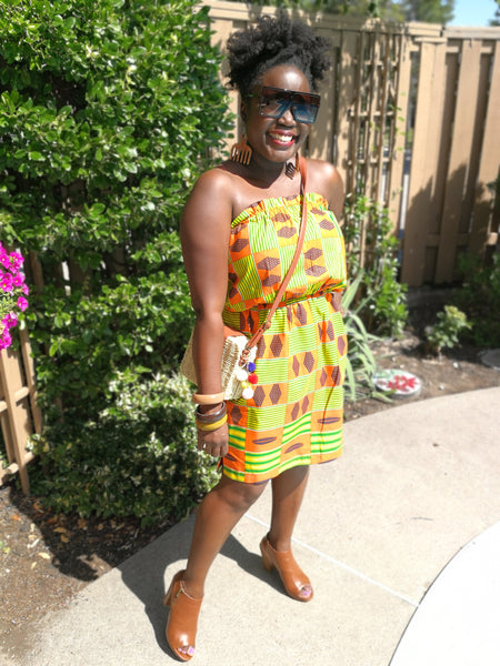 Strapless Wax Print Cotton Dress