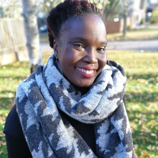 Grey Houndstooth Wool/Poly Infinity Scarf