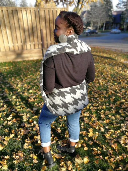 Grey Houndstooth Wool/Poly Infinity Scarf