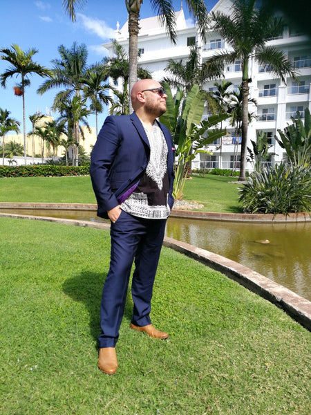 Short Sleeve Cotton Dashiki Style Shirt - Black & White