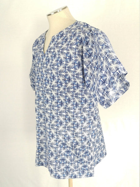 Short Sleeve Cotton Dashiki Style Shirt - Blue & White