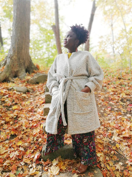 Grey & White Wool Blend Duster Coat