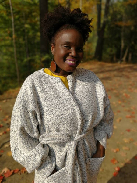 Grey & White Wool Blend Duster Coat