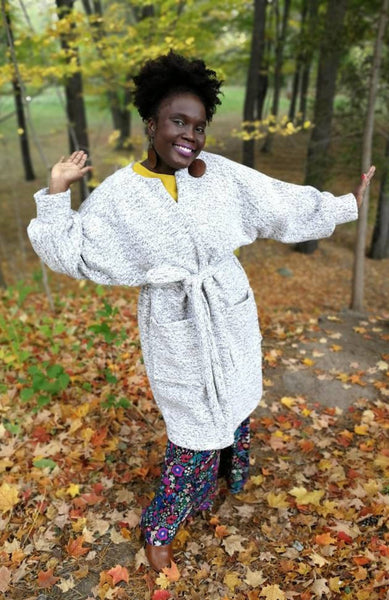 Grey & White Wool Blend Duster Coat