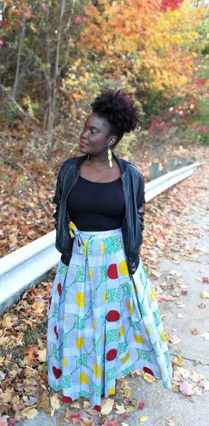 Wax Print Box Pleated Long Wrap Skirt