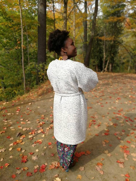 Grey & White Wool Blend Duster Coat