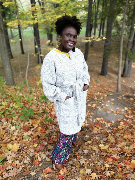 Grey & White Wool Blend Duster Coat