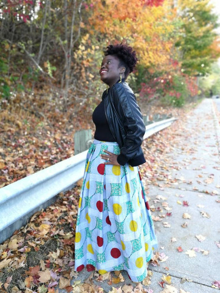 Wax Print Box Pleated Long Wrap Skirt