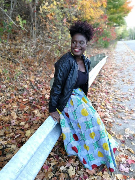 Wax Print Box Pleated Long Wrap Skirt