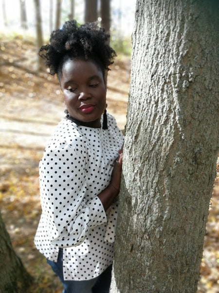 Black & White Polkadot Cotton Blouse with Belt