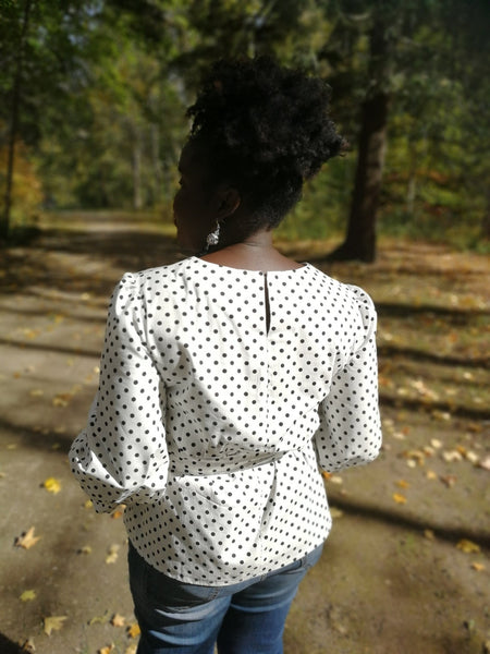 Black & White Polkadot Cotton Blouse with Belt