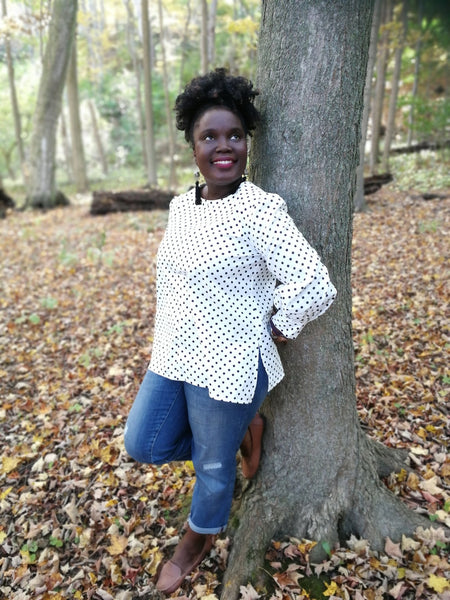 Black & White Polkadot Cotton Blouse with Belt