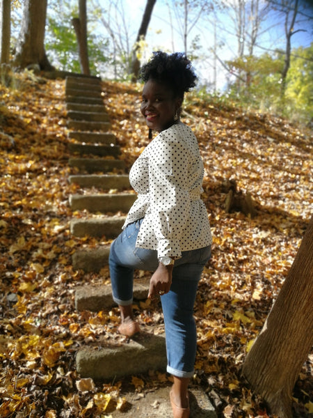 Black & White Polkadot Cotton Blouse with Belt