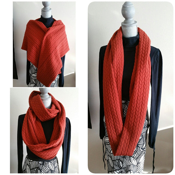 Braided Knit Infinity Scarf - Burnt Orange