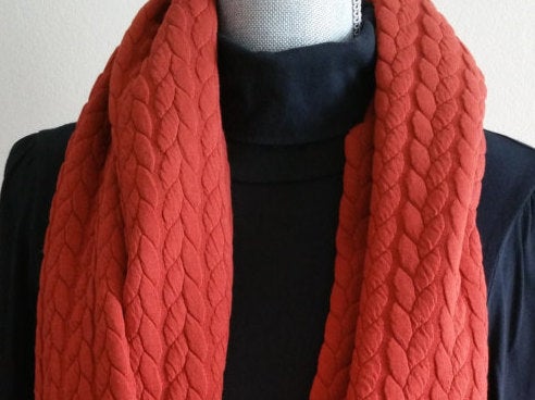 Braided Knit Infinity Scarf - Burnt Orange