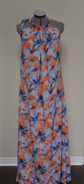 Blue & Orange Multi-Colour Maxi Dress