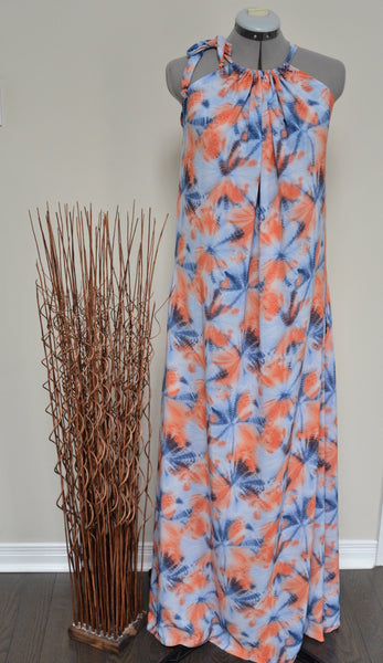 Blue & Orange Multi-Colour Maxi Dress